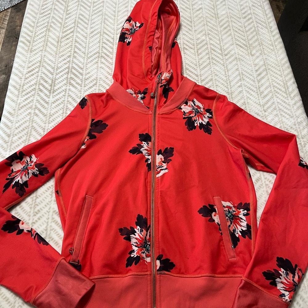 lululemon athletica Red Floral Zip Hoodie